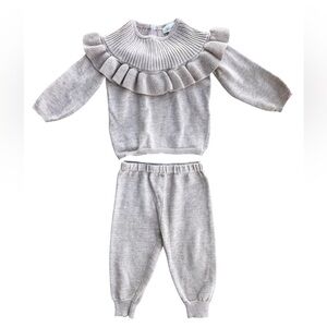 MINICLASIX Metallic Ruffle SWEATER & PANTS SET size 12 Months Baby Pink